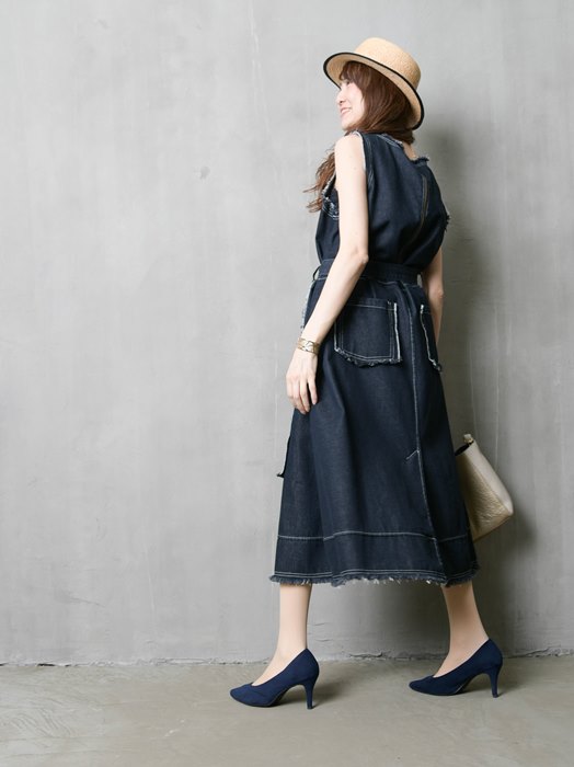 Micalle Micalle ミカーレミカーレ ノースリーブデニムワンピース リボンベルト付き ファッション通販セレクトショップlisa